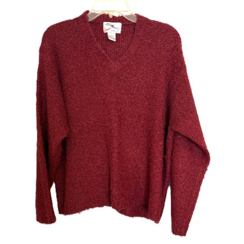 VINTAGE SML Sport LTD Maroon V-Neck Bouclé Sweater Sz Large